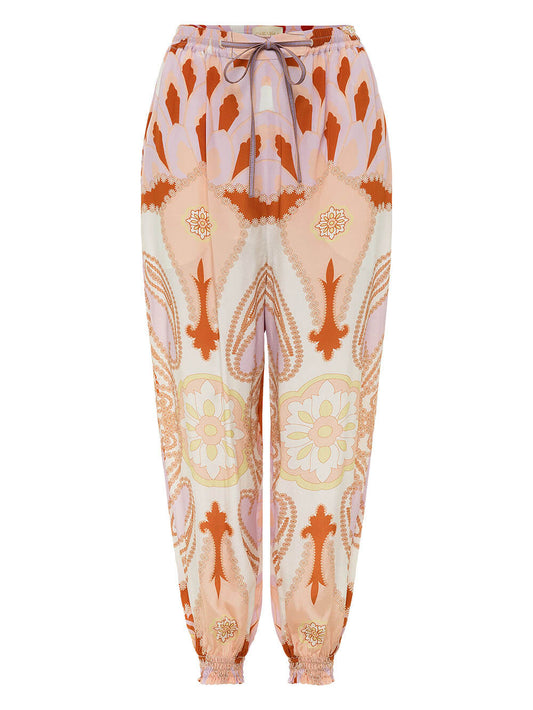 Unique Paisley Print Tie-Front Loose Top And Elastic Waist Tapered Pants Set