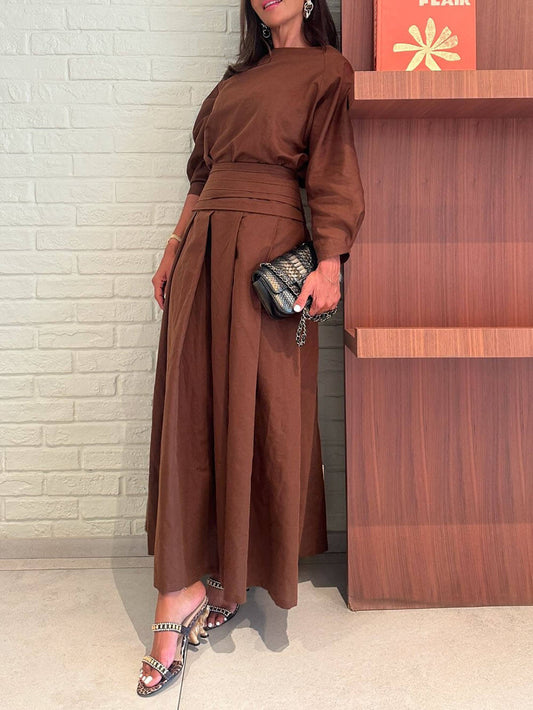 Retro Linen Pleated Pocket Loose Skirt