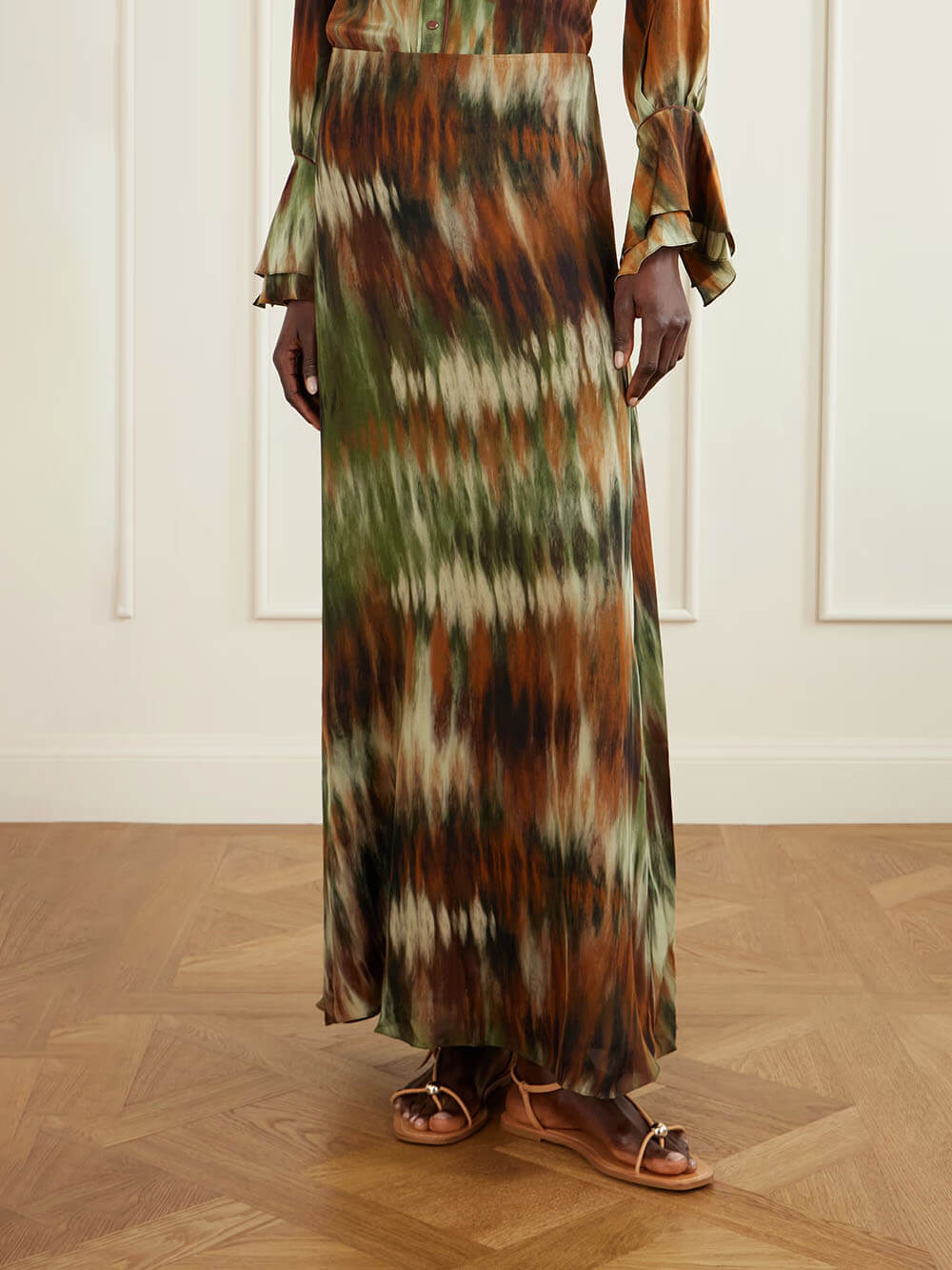Exquisite Tie-Dye Print High-Waisted Maxi Skirt Multi