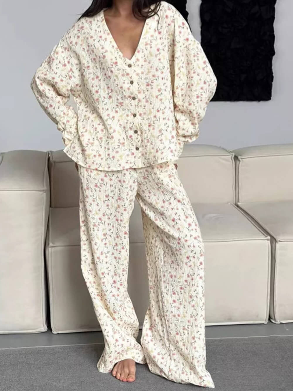 Casual Loose Printed Loungewear Pajama Set Multi-color