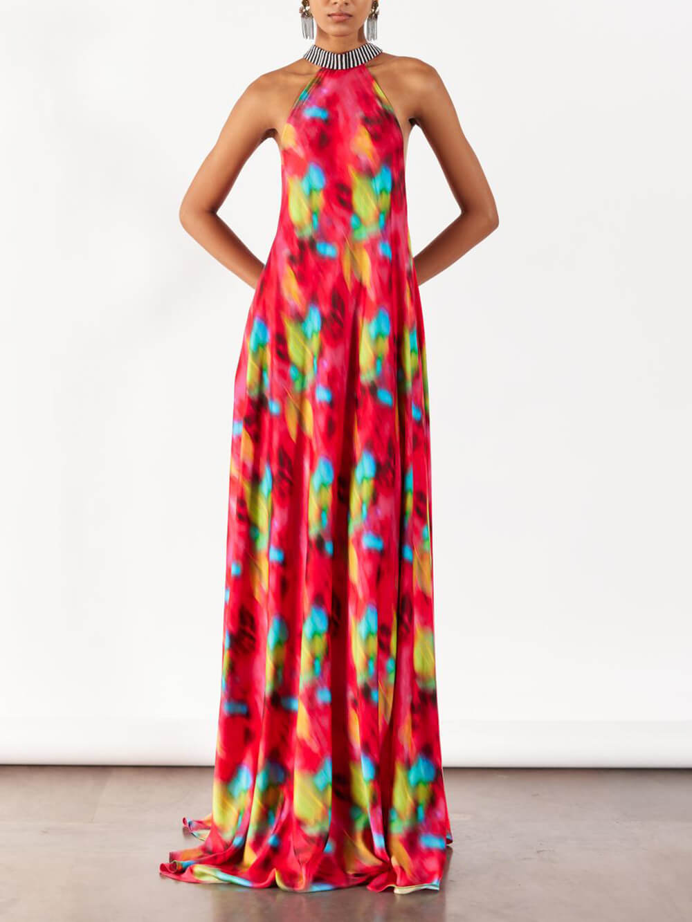 Retro Unique Poppy Flower Print Bloom Strappy Maxi Dress Red