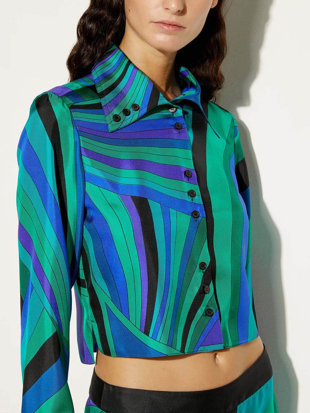 Unique Rainbow Print Cropped Shirt Multicolor