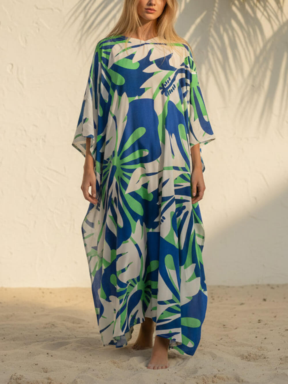 Boho Print Asymmetrical Maxi Dress Blue