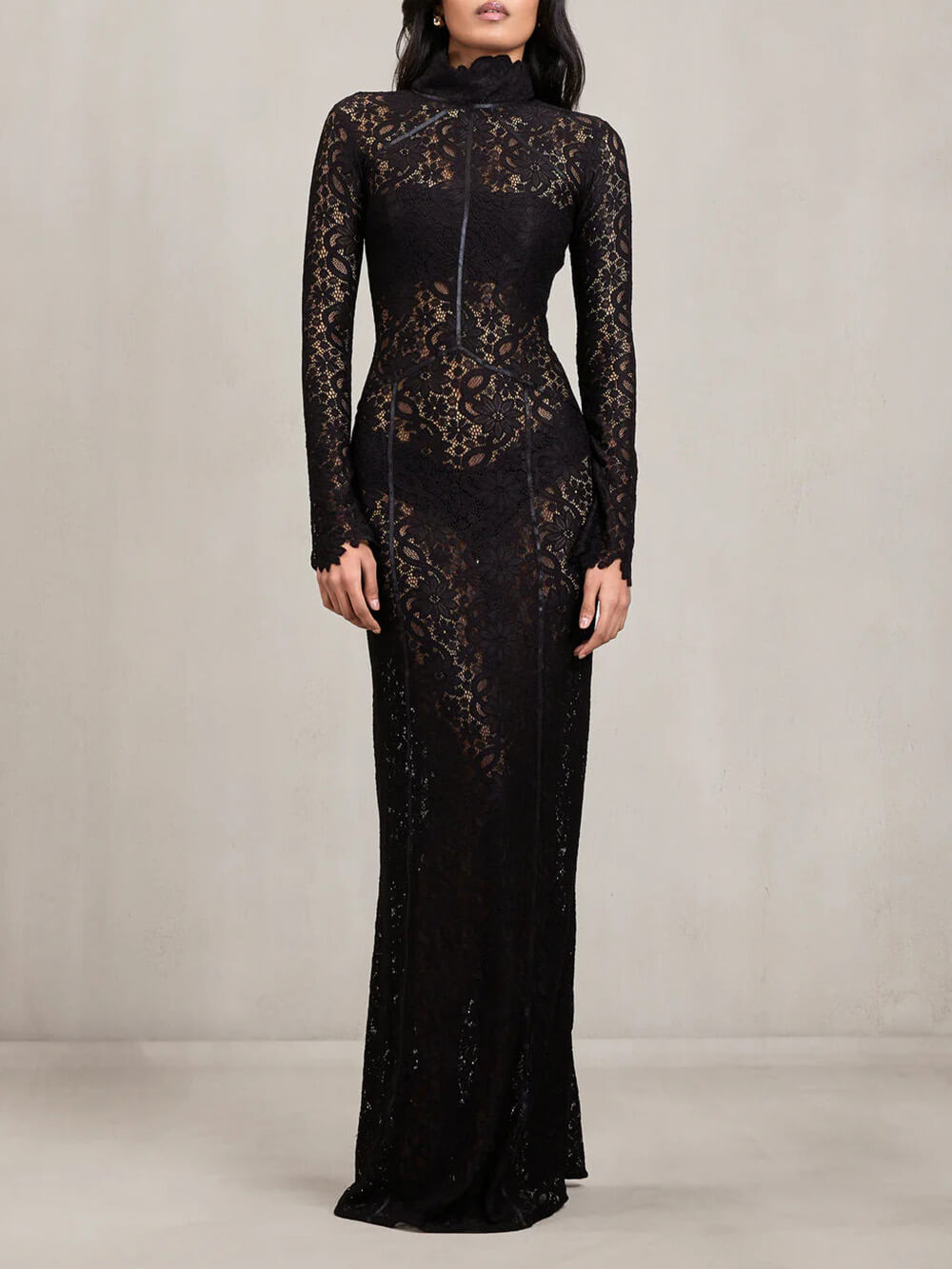 Elegant Cutout Lace A-Line Maxi Dress Black