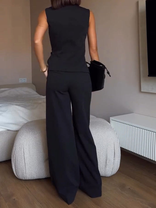 Elegant Wrap Vest Trousers Two-Piece Set