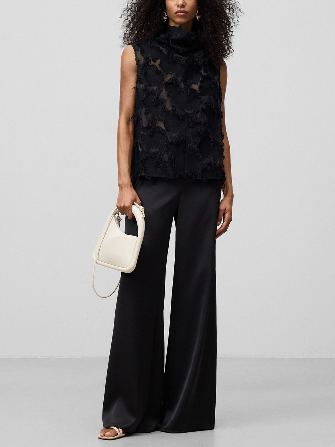 Elegant Satin Wide-leg Pants Black Set