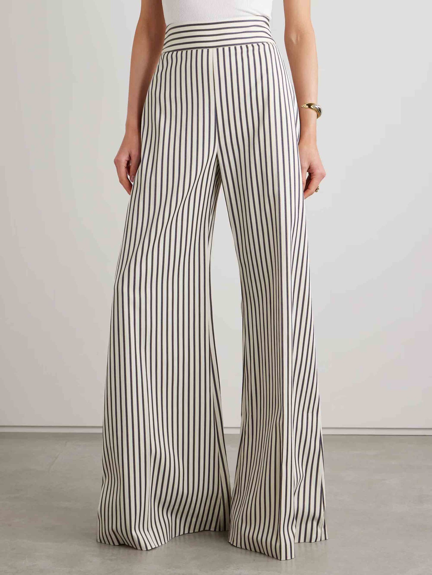 Elegant Striped Print Wide-leg Pants Black
