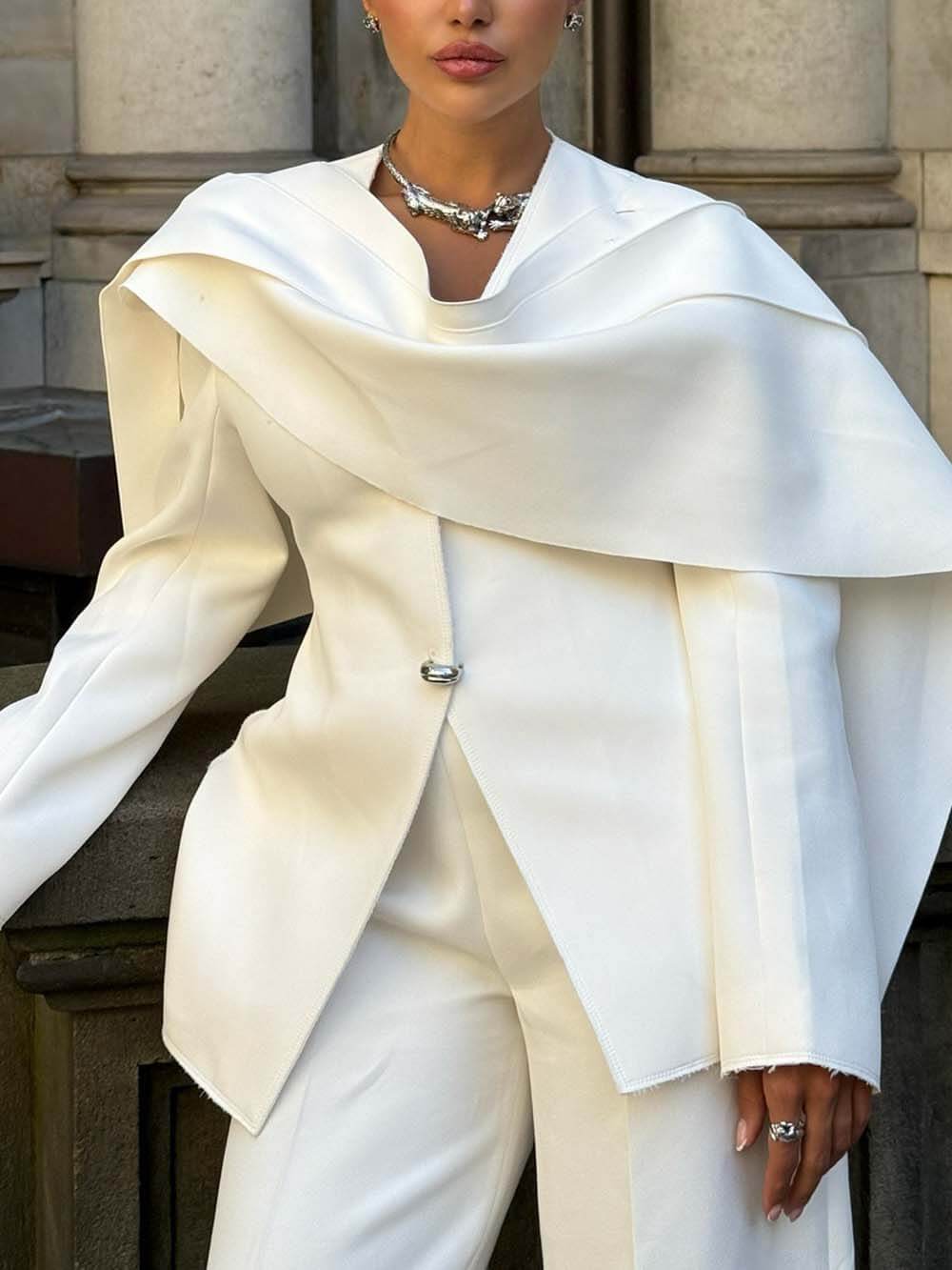 Statement Drape Exaggerated Blazer White