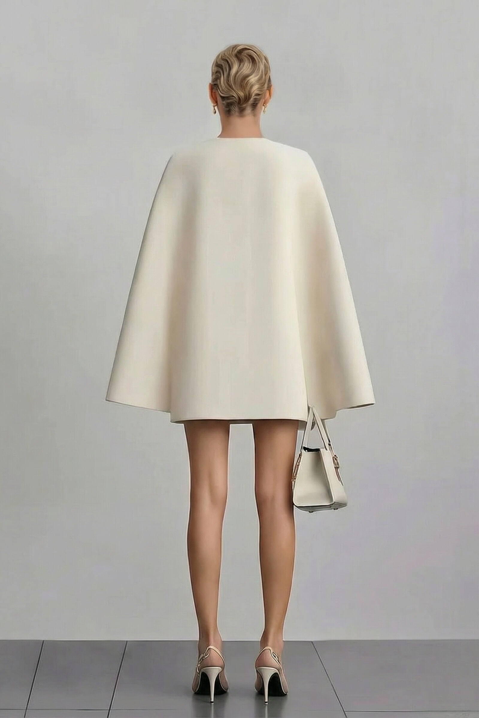Chic Beige V-Neck Cape Sleeve Double-Breasted Blazer Mini Dress
