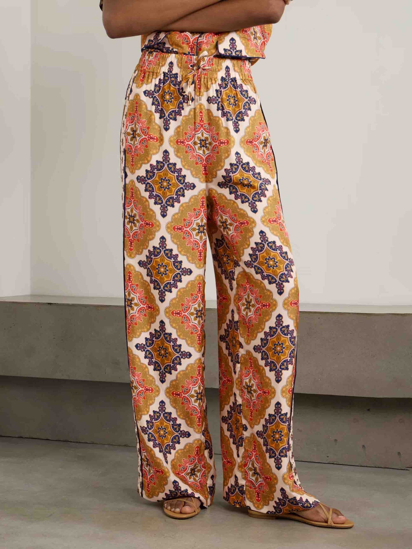 Retro Bohemian Satin Printed Wide Leg Pants Multi