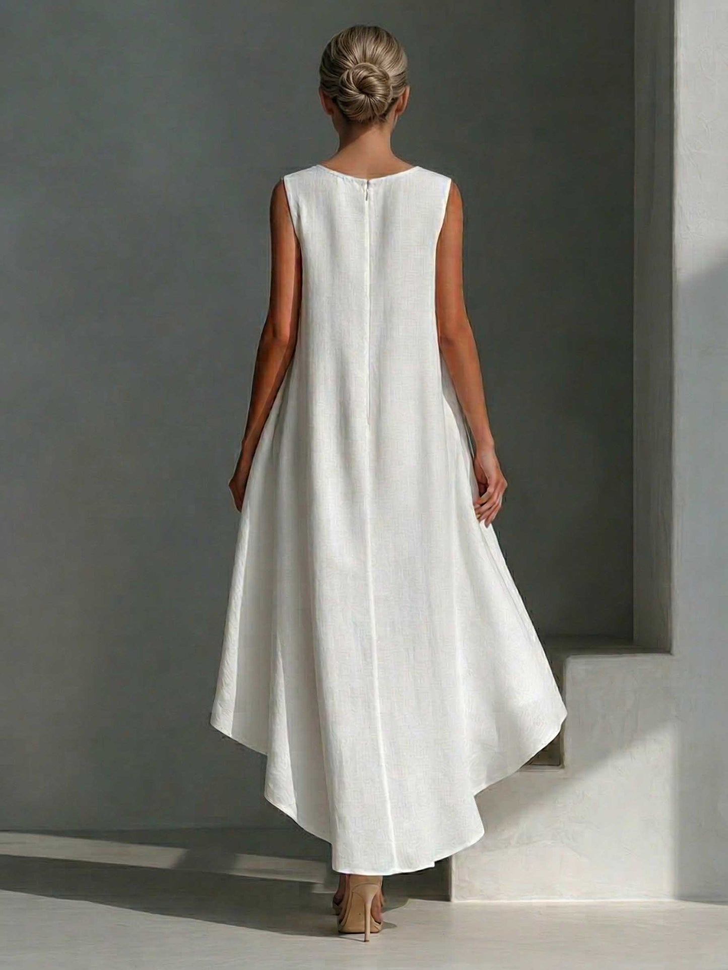 Casual Sleeveless Asymmetrical Hem Midi Dress