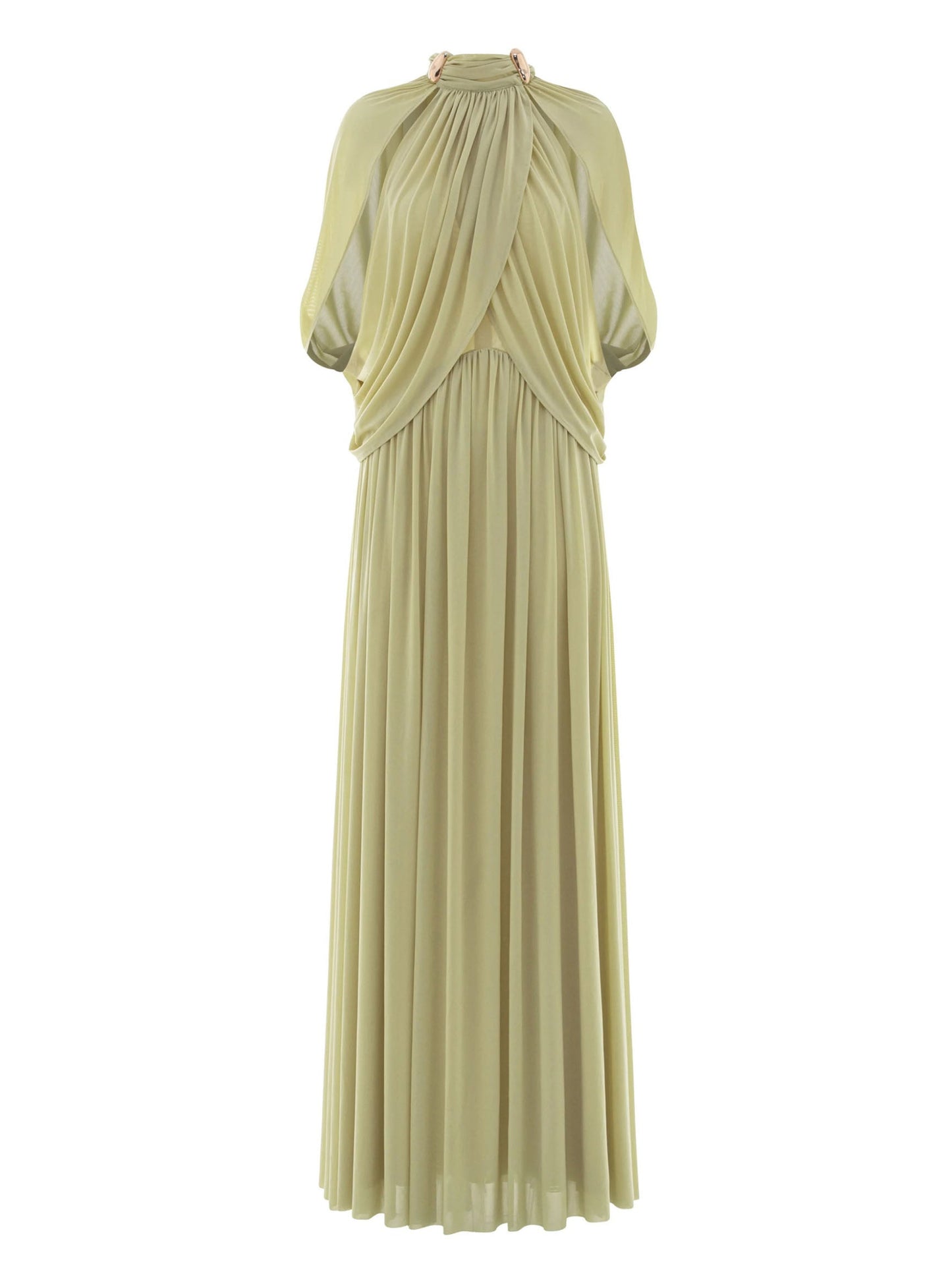 High Neck Pleated Cape Formal Maxi Dress