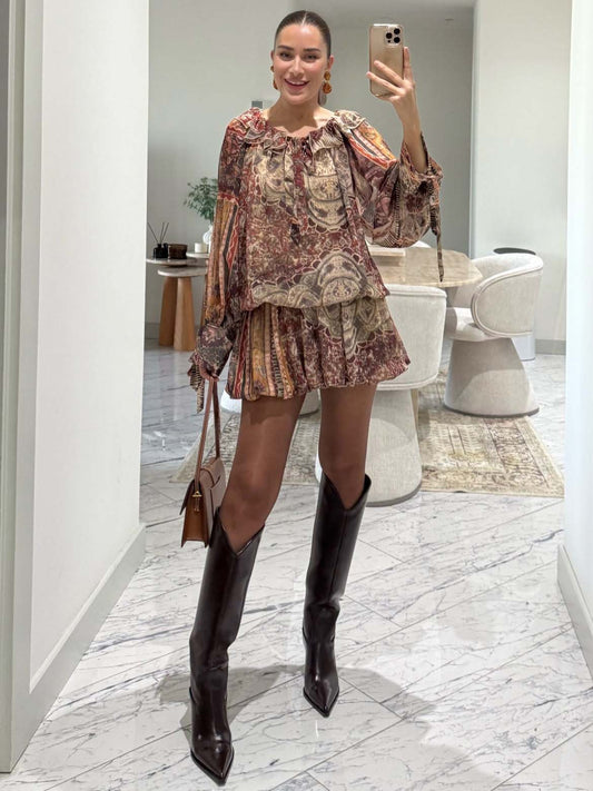 Retro Bohemian Print Mini Dress