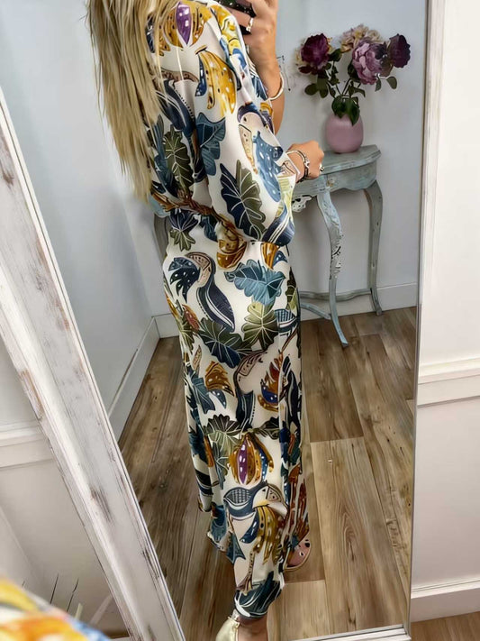 Retro Jungle Palm Leaf Satin Print Skirt
