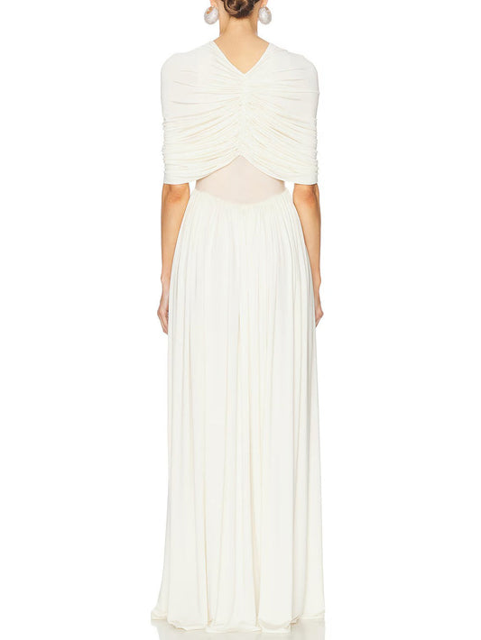 Elegant V-neck Pleated Maxi Dress