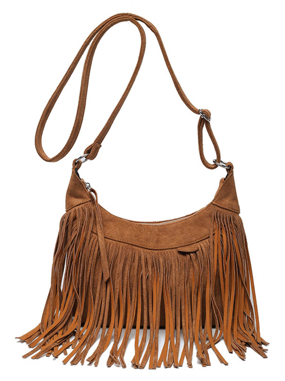 Bohemian Tassel Faux Deerskin Vintage Saddle Bag Caramel