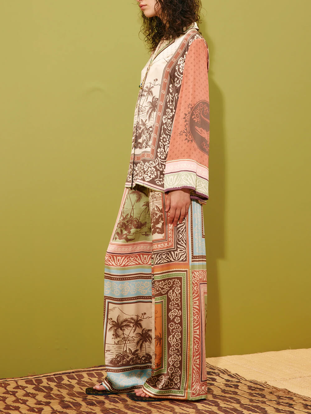Unique Satin Floral Print Loose Button-Up Shirt