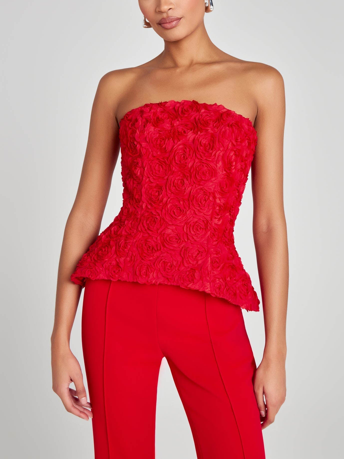 Elegant Rose Floral Off-the-shoulder Top Red