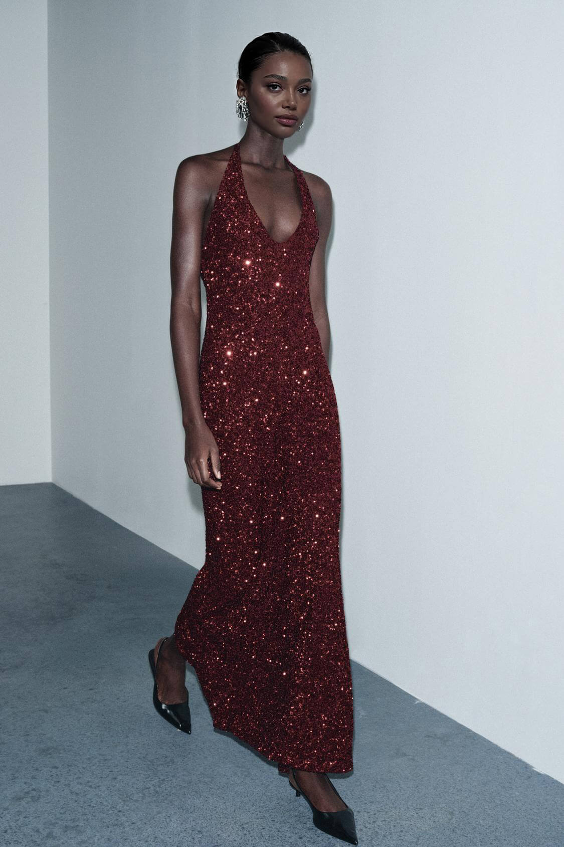 Elegant Fashion Sequin V-Neck Backless Tie Maxi Dress Red