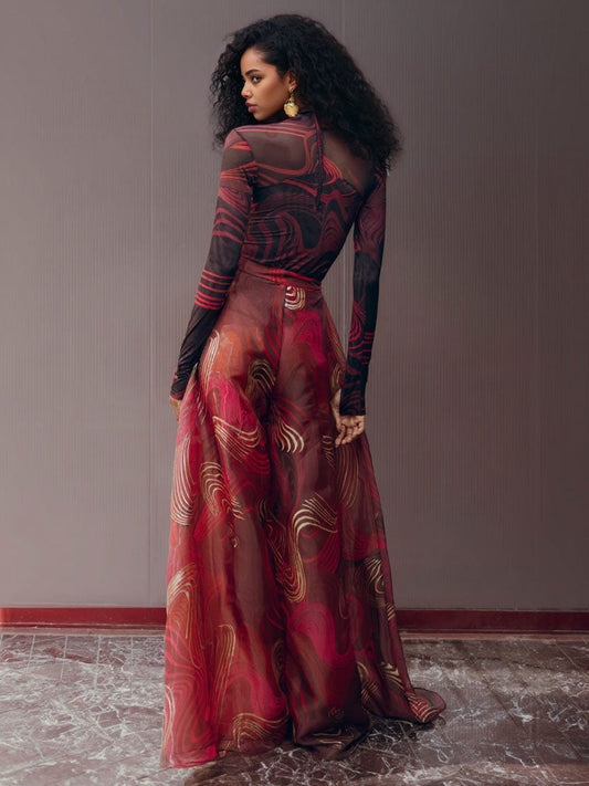 Retro Abstract Print Wide-leg Pants