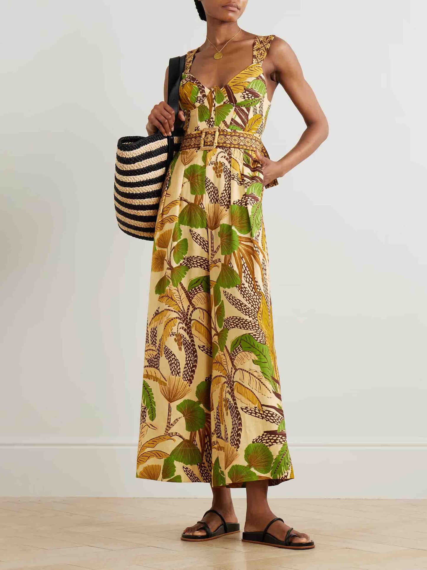 Exquisite Casual Palm Leaf Print Jumpsuit Multi