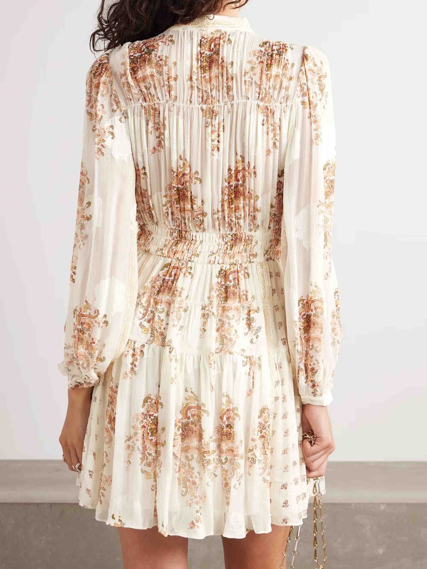 Elegant Tie Neck Bohemian Floral Print Mini Dress