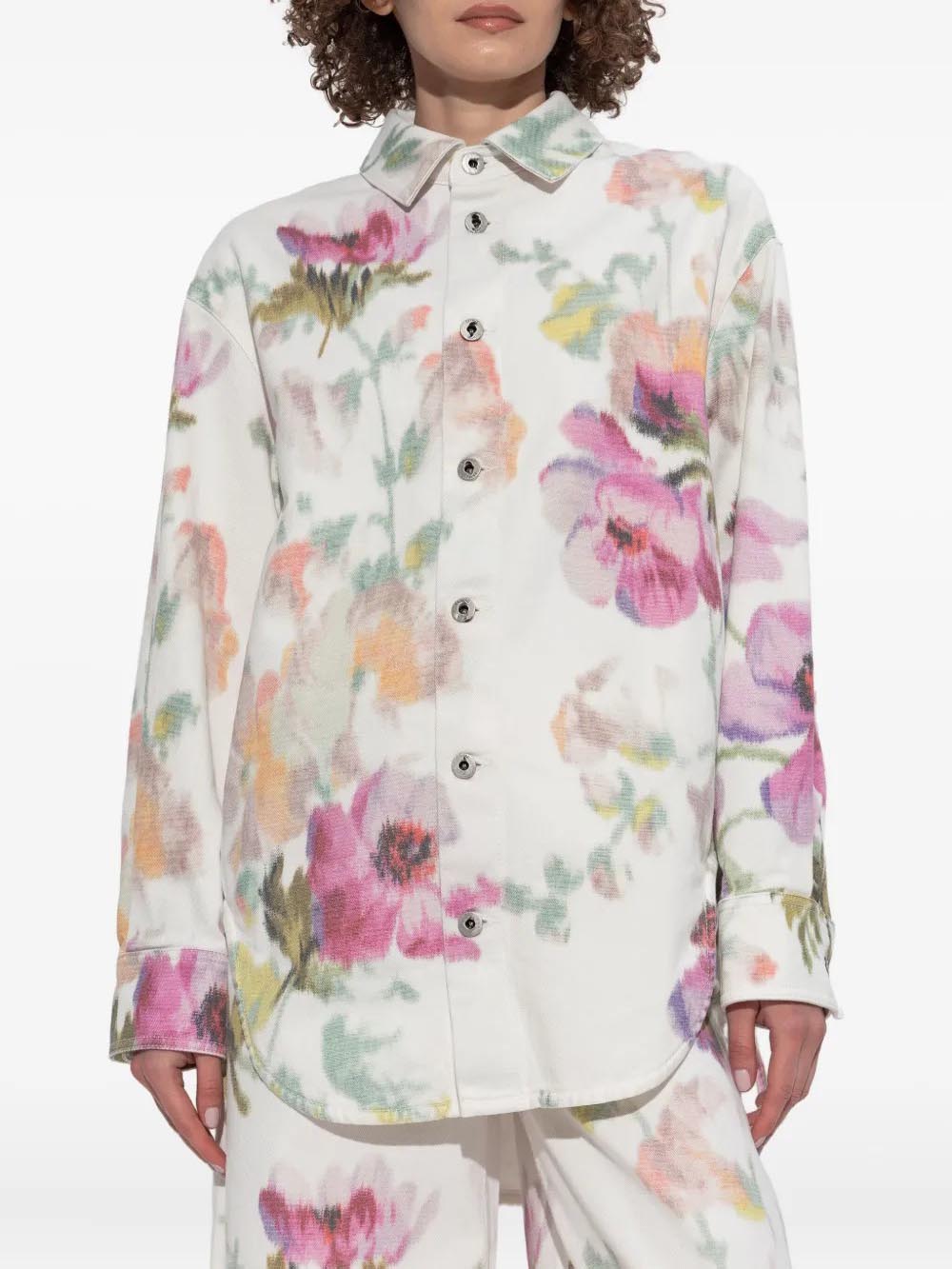 Elegant Androgynous Floral Print Button-down Jacket Multi