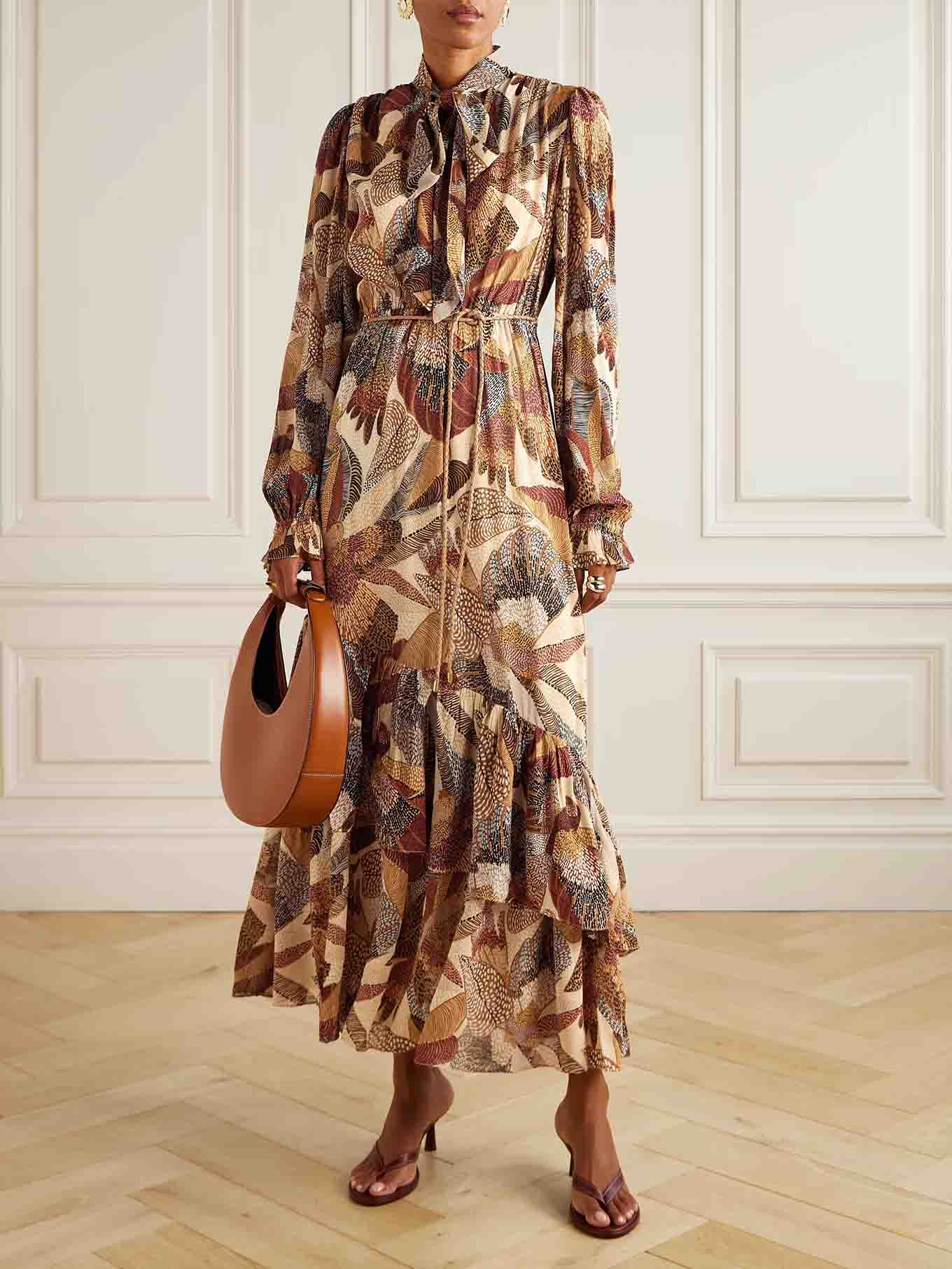 Exquisite Bohemian Print Belted Maxi Dress Cream