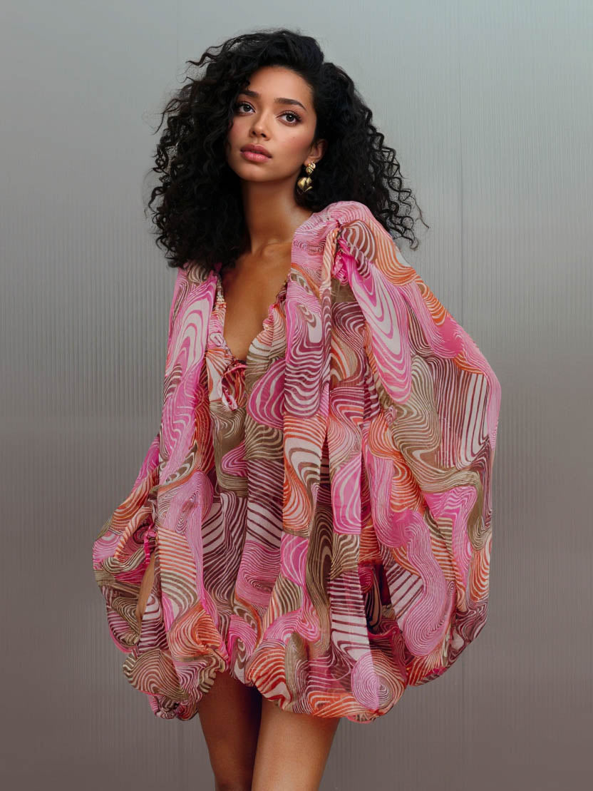 Playful Art Print Bubble Mini Dress Multi