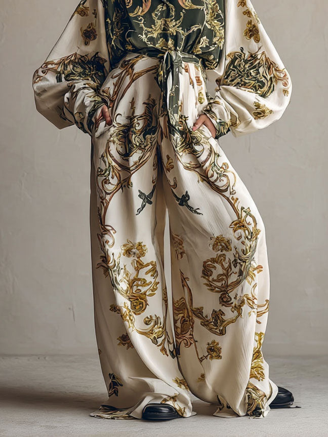 Retro Baroque Floral Print Shirt Multi Pants