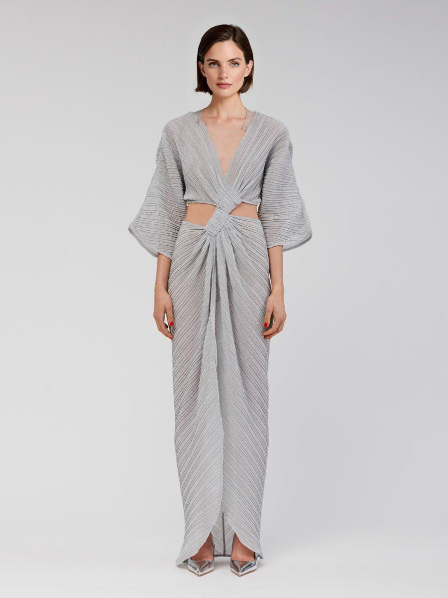 Sexy Twist-Front Cut-Out Maxi Dress Silver