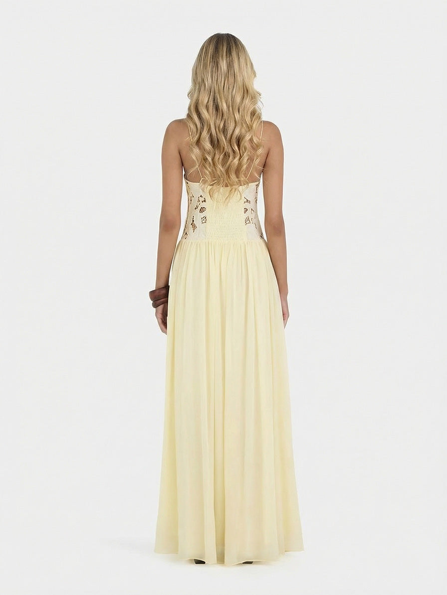 Elegant Lace Spaghetti Strap Floral Appliqu¨¦ Maxi Dress