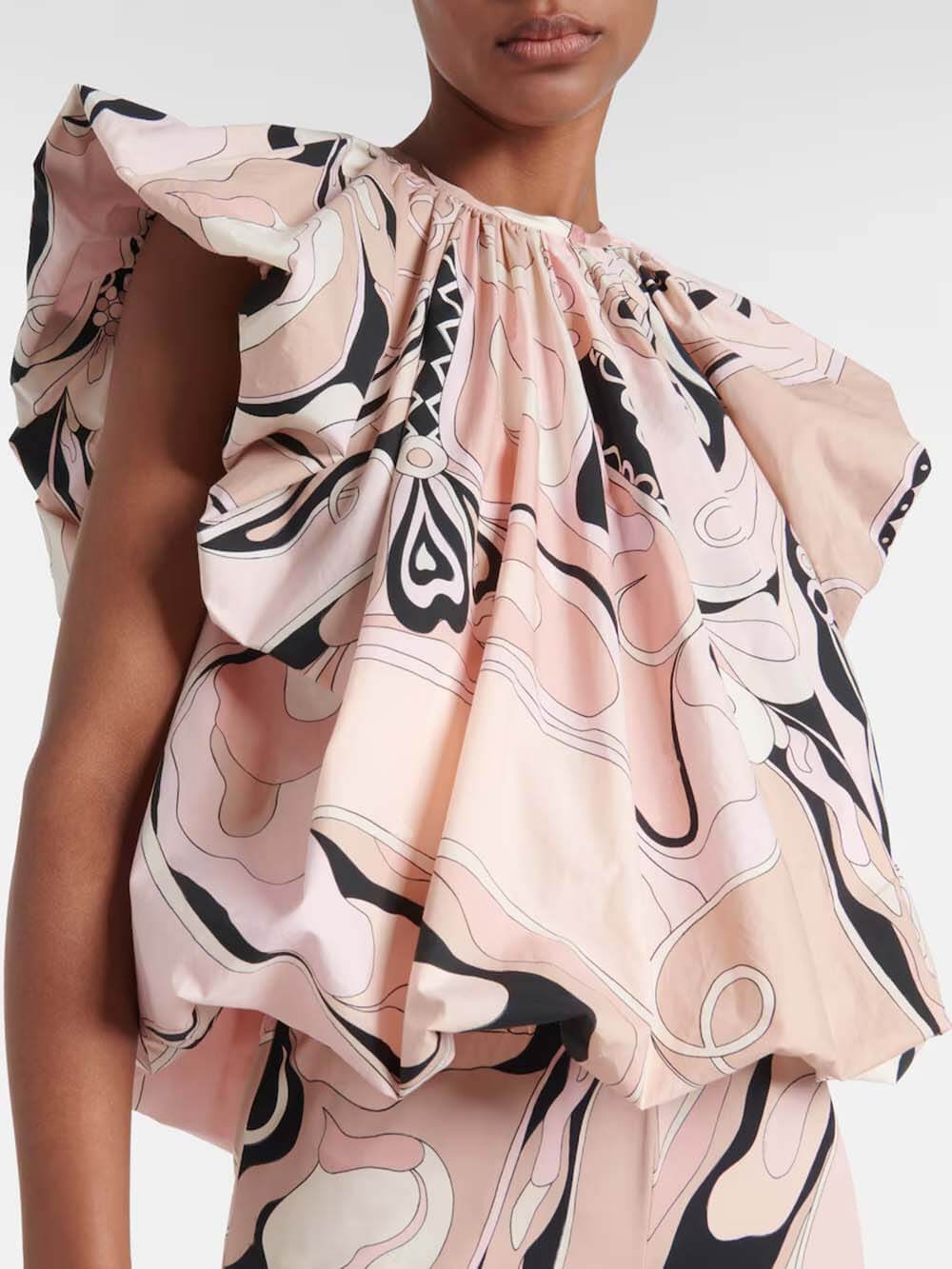 Exquisite Orchid Print Elastic Waist Straight-Leg Pants