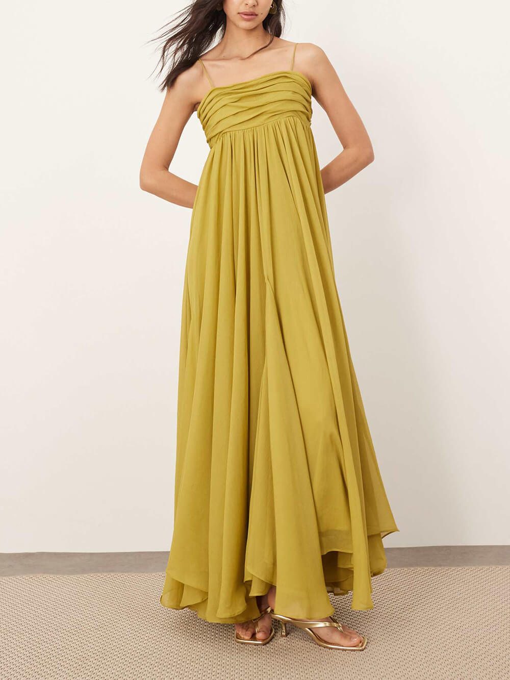 Elegant Off-Shoulder A-Line Maxi Slip Maxi Dress Chartreuse