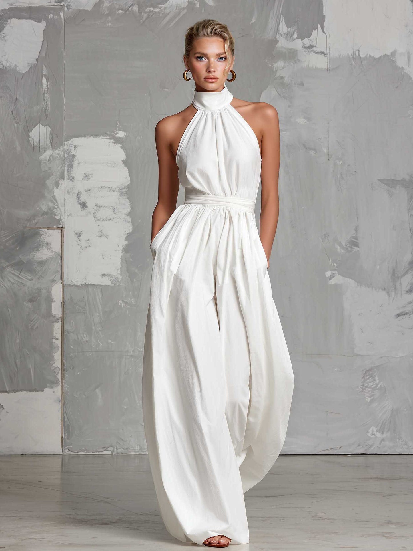 Bohemian Style Backless Jumpsuit White