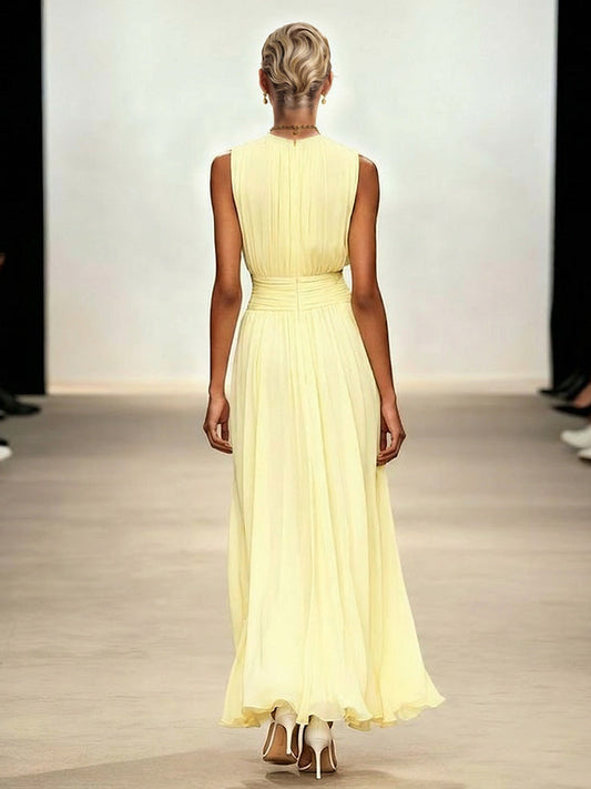 Elegant Sleeveless Pleated Chiffon Maxi Dress