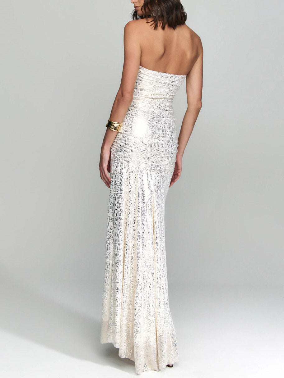 Elegant Strapless Pleated Party Maxi Dress