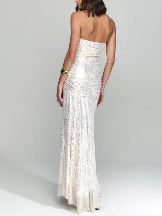 Elegant Strapless Pleated Party Maxi Dress