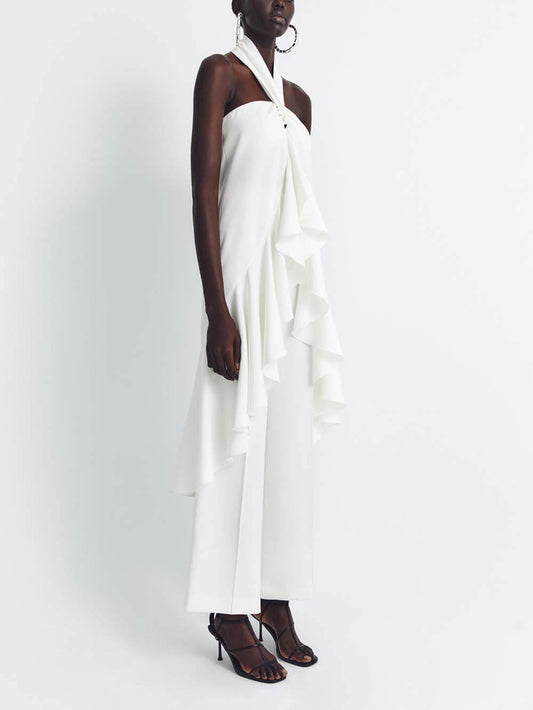 Casual Ruched Halterneck Backless Ruffle Top