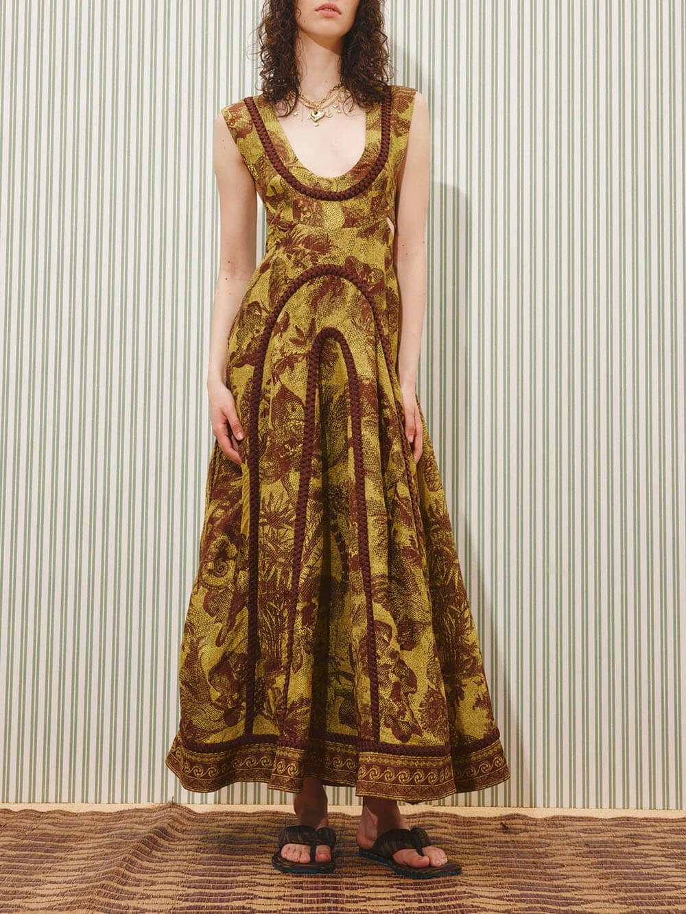 Delicate Printed Cut-Out Patchwork Knit Maxi Dress Multicolor