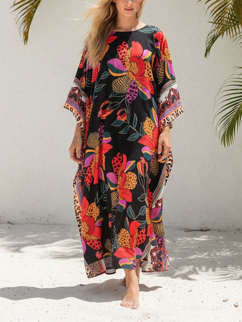 Boho Print Kimono Maxi Dress Multicolor