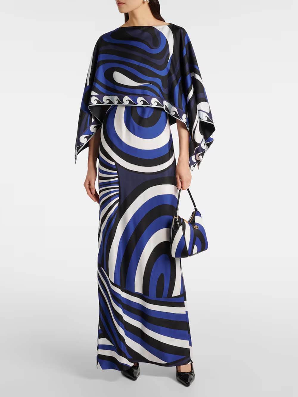 Exquisite Swirl Rainbow Print Maxi Dress and Loose Cape Top Set Multicolor