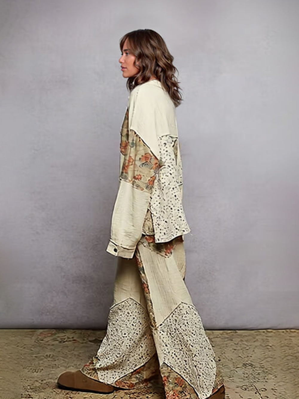 Bohemian Floral Patchwork Loose Button-Down Top