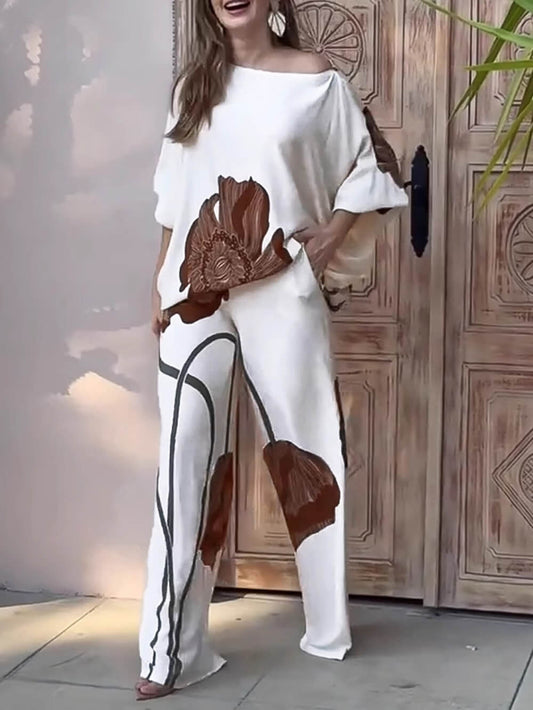 Retro Floral Print Relaxed Pocket Straight Pants