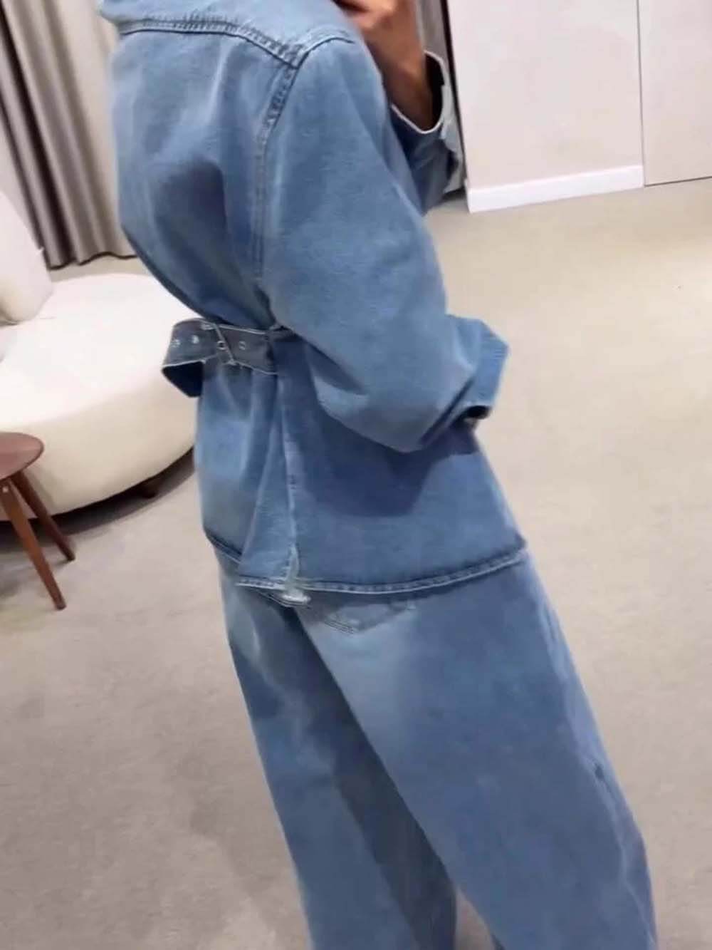 Fashionable High-Waist Pocket Wide-Leg Jeans