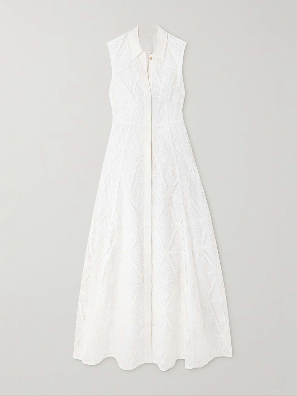 Exquisite Guipure Raised Floral Lace Maxi Shirt Dress