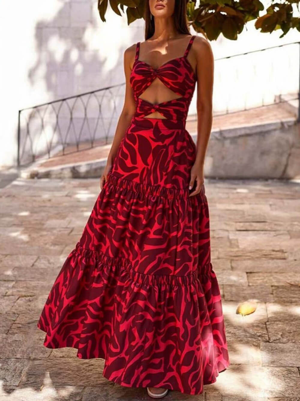 Cutout Printed One-Piece Swimsuit
