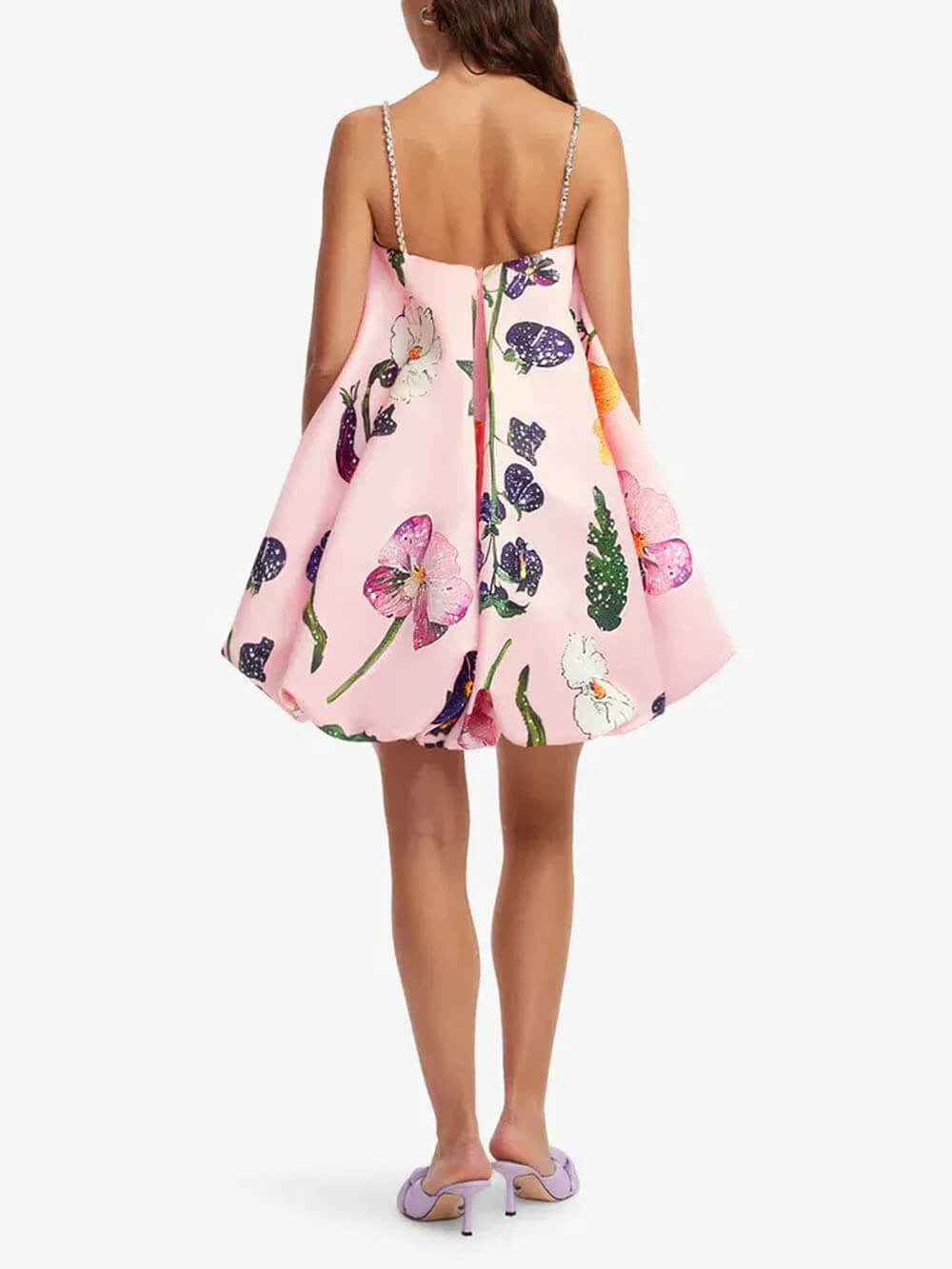 Fashion Printed Strap-Detail Bubble-Hem A-Line Mini Dress