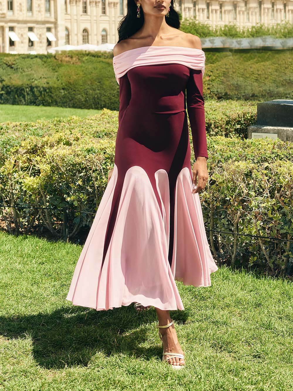 Elegant Mesh Two-Tone Panel Skirt