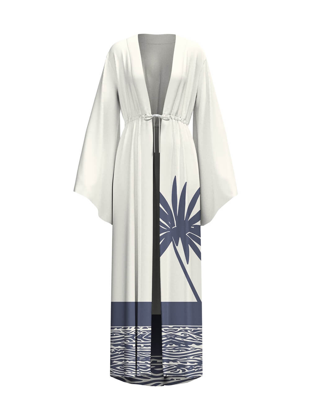 Sexy Kimono Palm Tree Print Beach Cover-Up